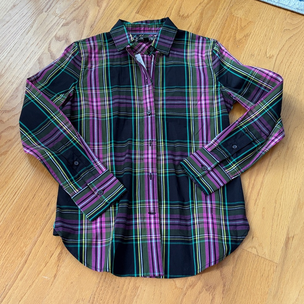 J.Crew slim fit Shirt in pink Stewart tartan size 2 BN175 black soft Azalea NWT